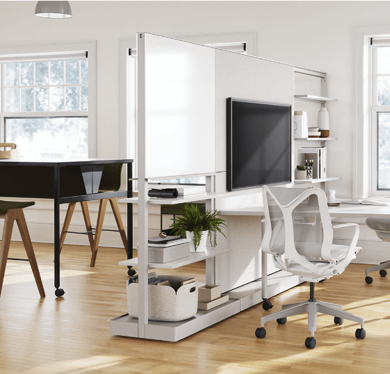 agile office furniture items in a white room